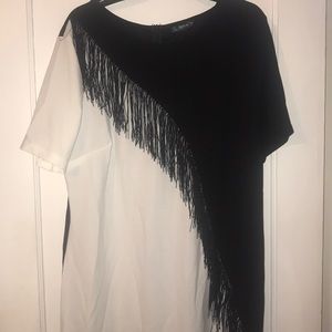 Plus Fringe Front Two Tone Pencil Dress